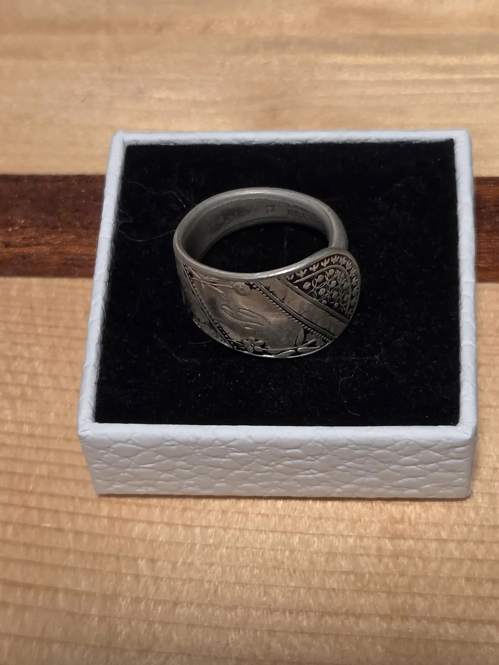 Men's Silver-Tone Engraved Spoon Ring - Wide Band